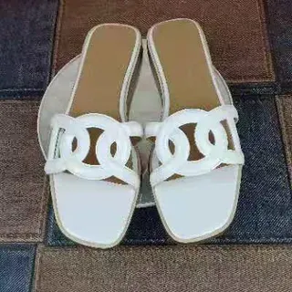 Chanel CC Slide White Interlocking Logo Casual Sandals