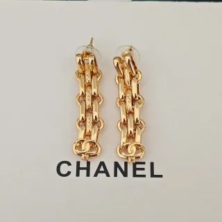 Chanel 链条 CC Logo 镀金 垂坠耳环