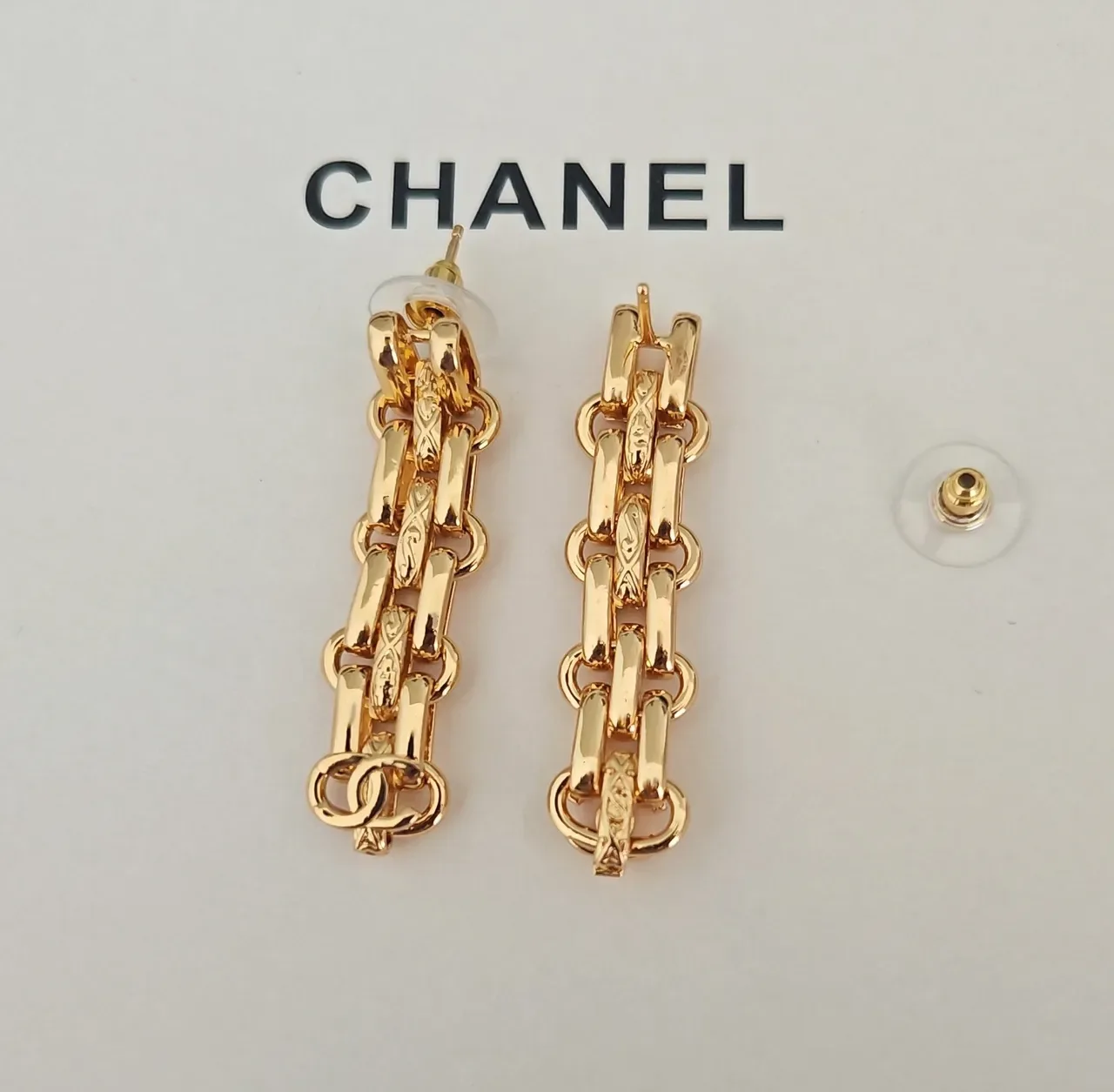Chanel Chain-Link CC Logo Gold-Tone Dangling Earrings 3