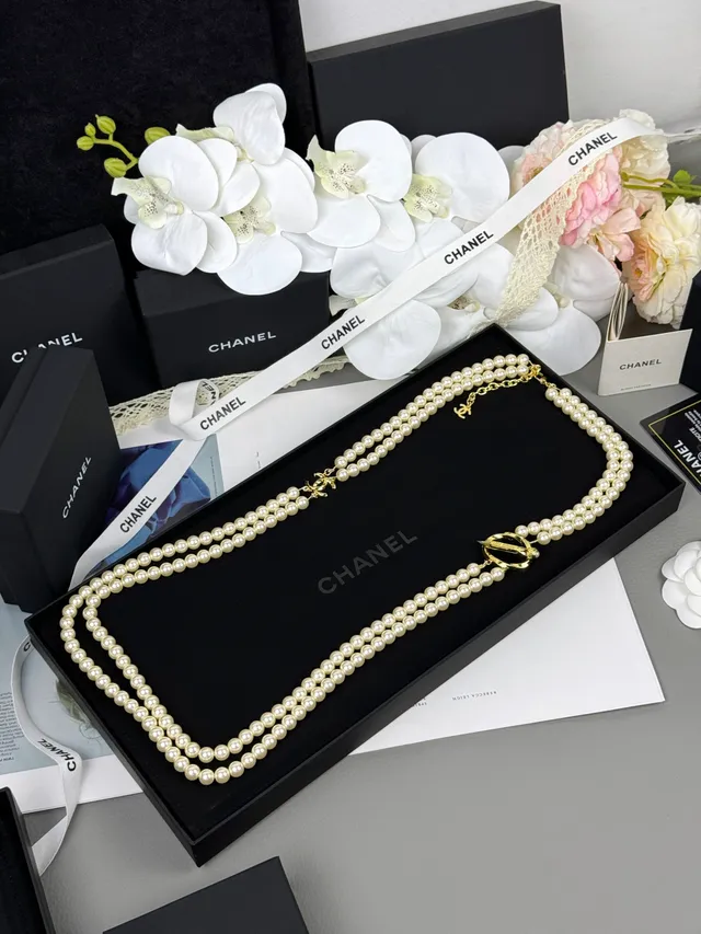 Chanel Classic Pearl Necklace White Gold Double-Strand Necklace 2