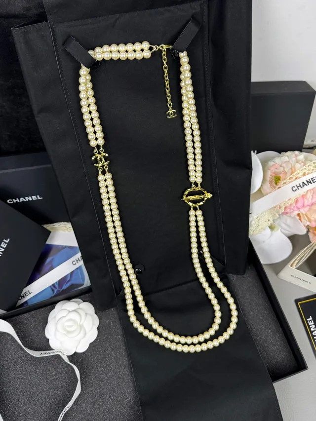 Chanel Classic Pearl Necklace White Gold Double-Strand Necklace 5