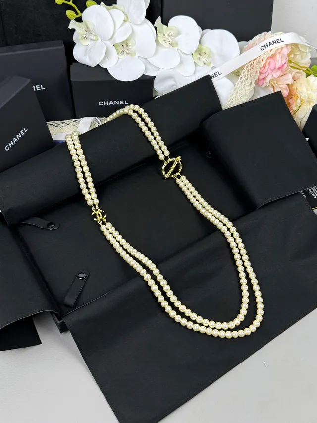 Chanel Classic Pearl Necklace White Gold Double-Strand Necklace 6