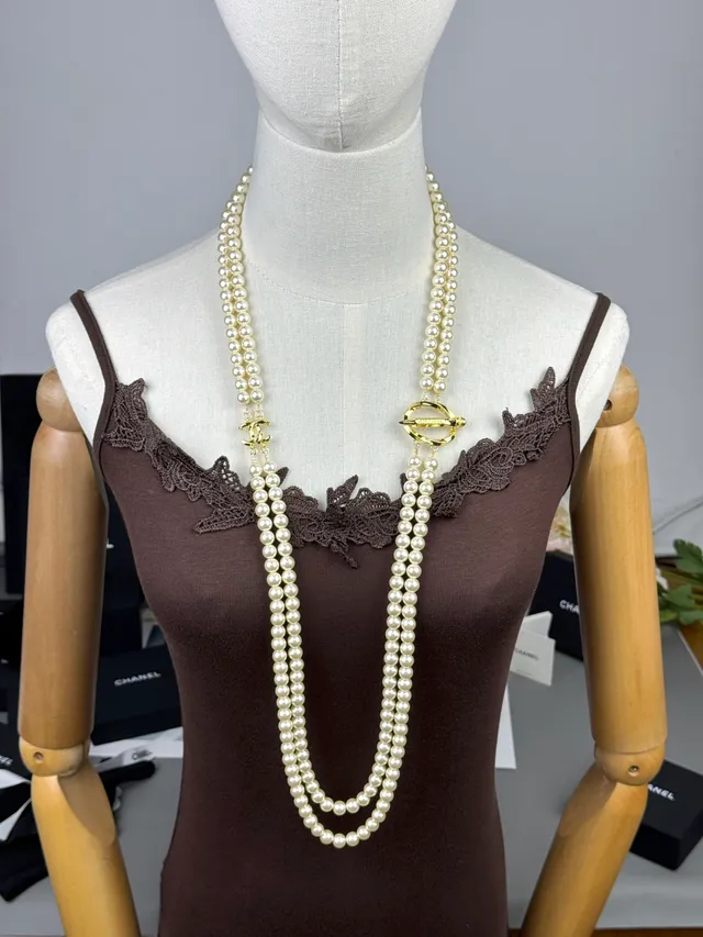 Chanel Classic Pearl Necklace White Gold Double-Strand Necklace 7