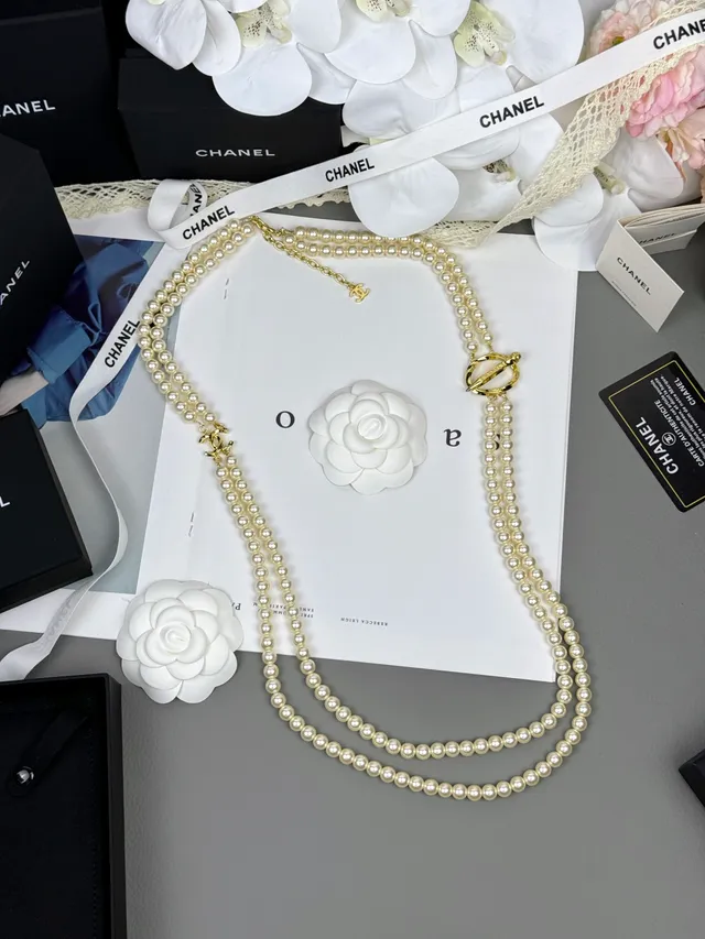 Chanel Classic Pearl Necklace White Gold Double-Strand Necklace 9