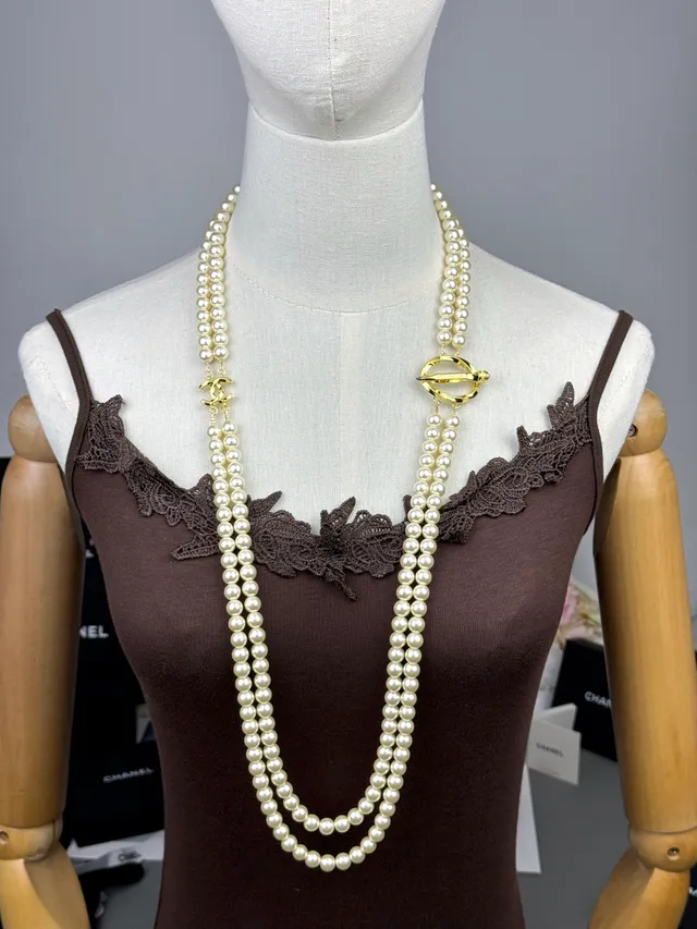 Chanel Classic Pearl Necklace White Gold Double-Strand Necklace 8