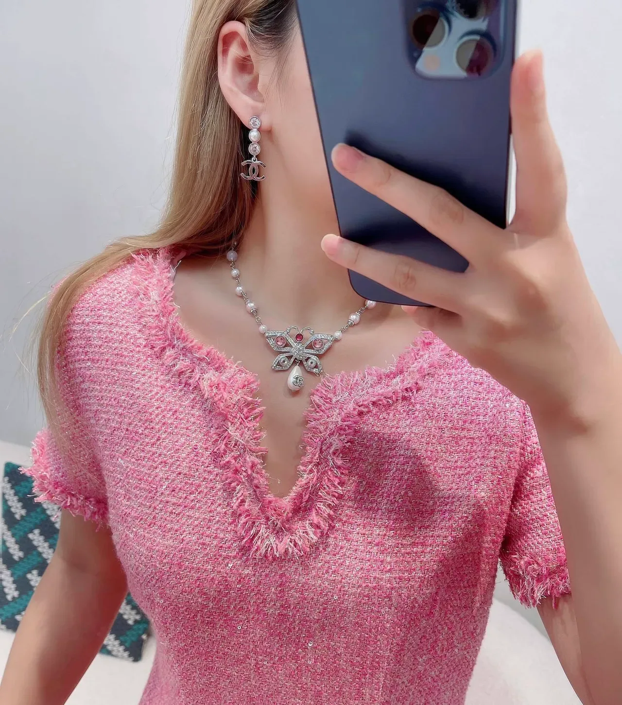 Chanel Dangling CC Logo Pearl and Crystal Earrings 2