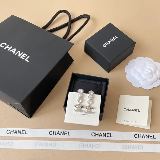 Chanel Dangling CC Logo Pearl and Crystal Earrings 7