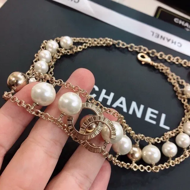 Chanel Collier Chaîne Double Perle Or Blanc Chaîne Múltiple 2
