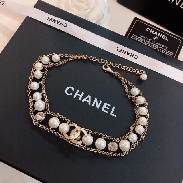 Chanel Collier Chaîne Double Perle Or Blanc Chaîne Múltiple 3