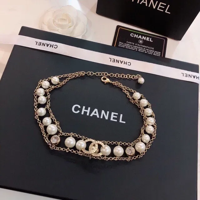 Chanel Collier Chaîne Double Perle Or Blanc Chaîne Múltiple 4