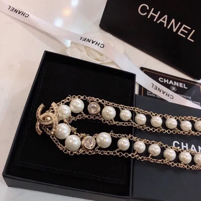 Chanel Collier Chaîne Double Perle Or Blanc Chaîne Múltiple 5