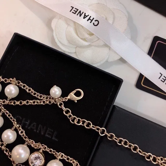 Chanel Collier Chaîne Double Perle Or Blanc Chaîne Múltiple 7