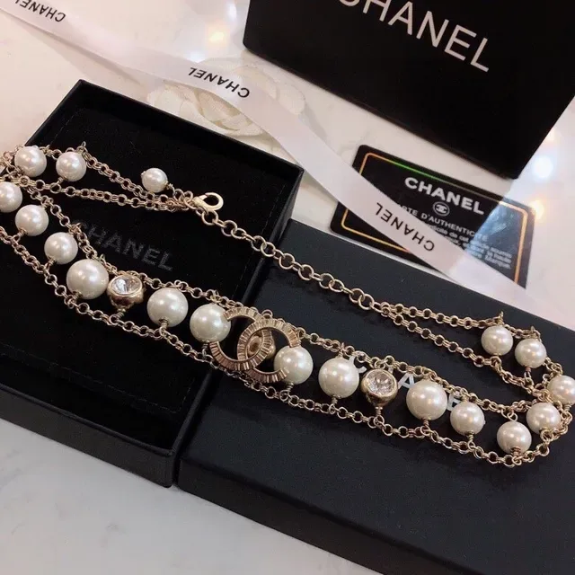 Chanel Collier Chaîne Double Perle Or Blanc Chaîne Múltiple 8