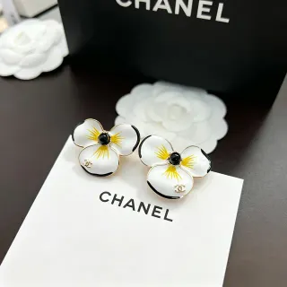 Chanel Floral Enamel Three-Petal Stud Earrings