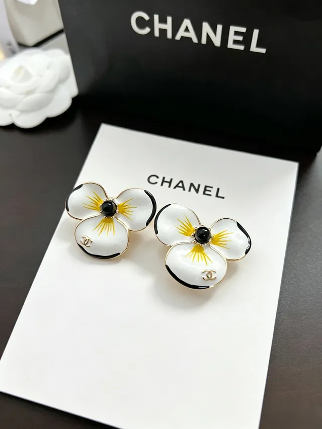 Chanel Floral Enamel Three-Petal Stud Earrings 11