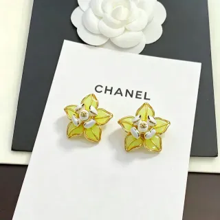 Chanel Floral Enamel Yellow and White Gold-Tone Stud Earrings