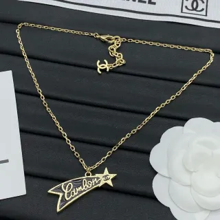 Chanel Gold Black Chain Enamel Ribbon Pendant Necklace
