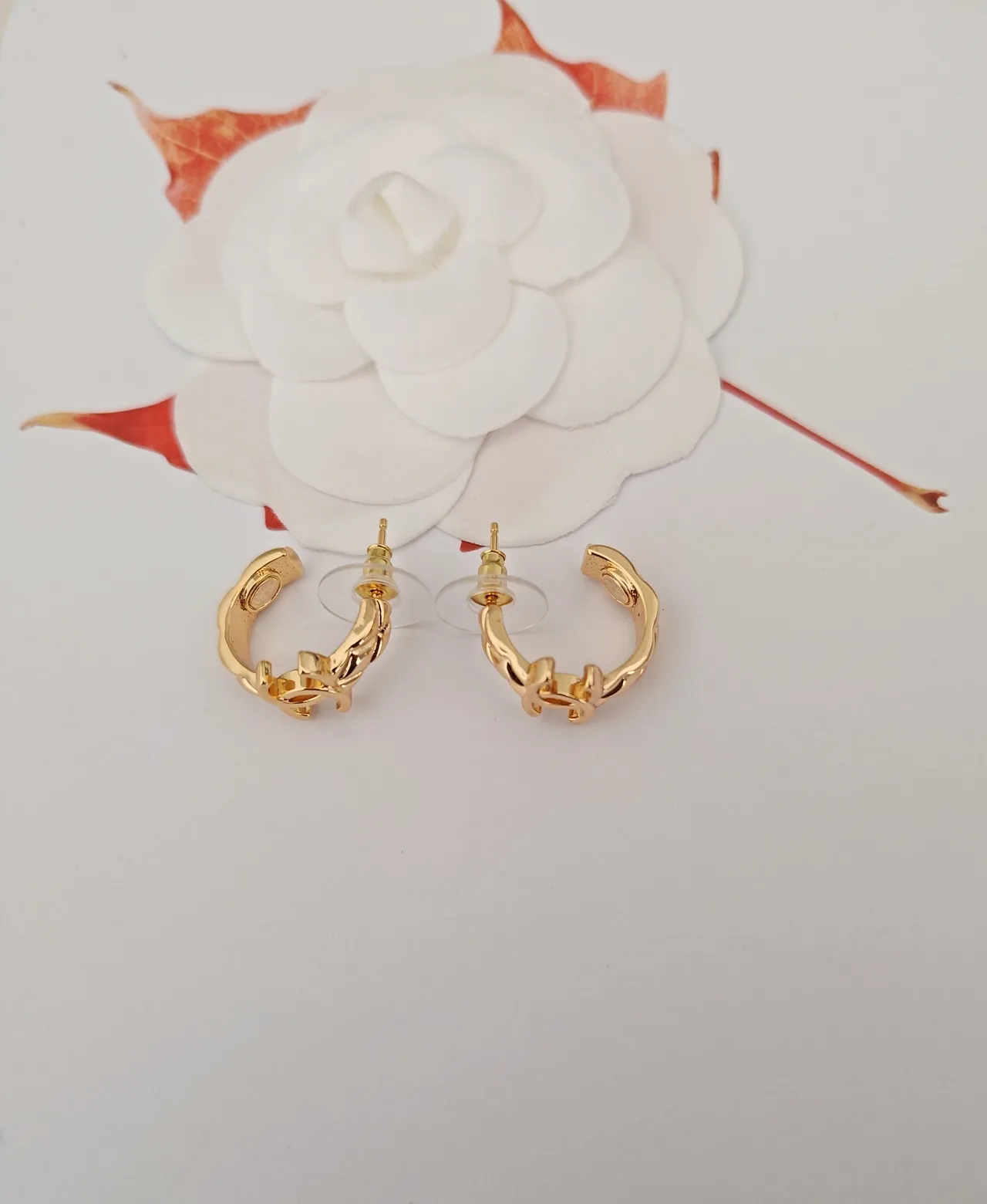 Chanel Gold Black Metal Interlocking CC Logo Earrings 3