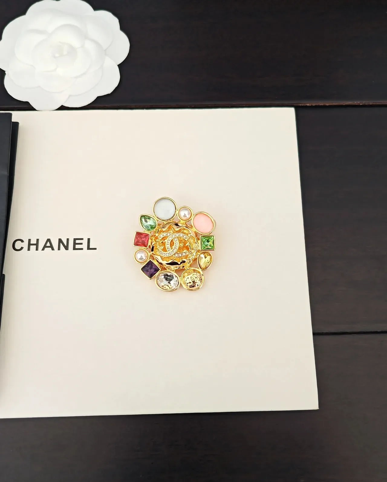 Chanel Gold Multicolor Multistone Brooch 5