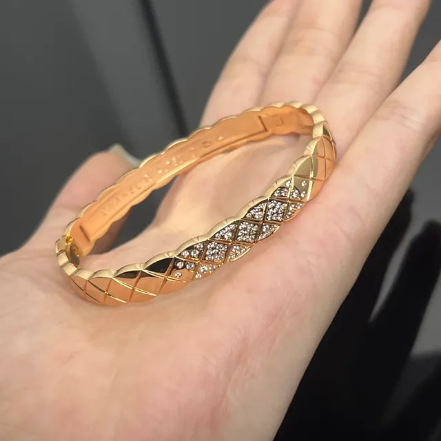 Chanel Gold Silver Quilted Matelassé Pavé Crystal Bracelet 2