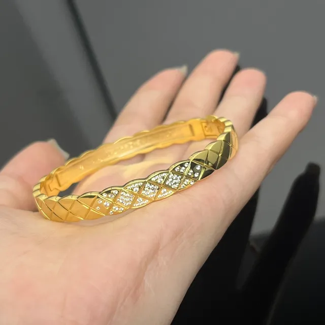 Chanel Gold Silver Quilted Matelassé Pavé Crystal Bracelet 3