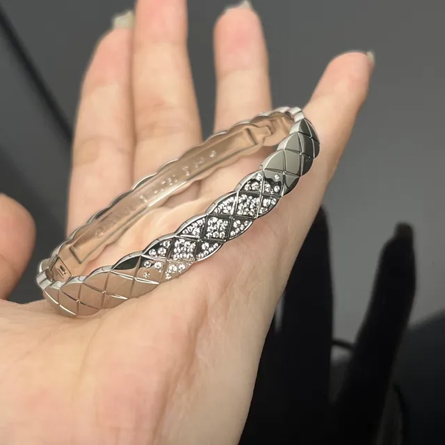 Chanel Gold Silver Quilted Matelassé Pavé Crystal Bracelet 4