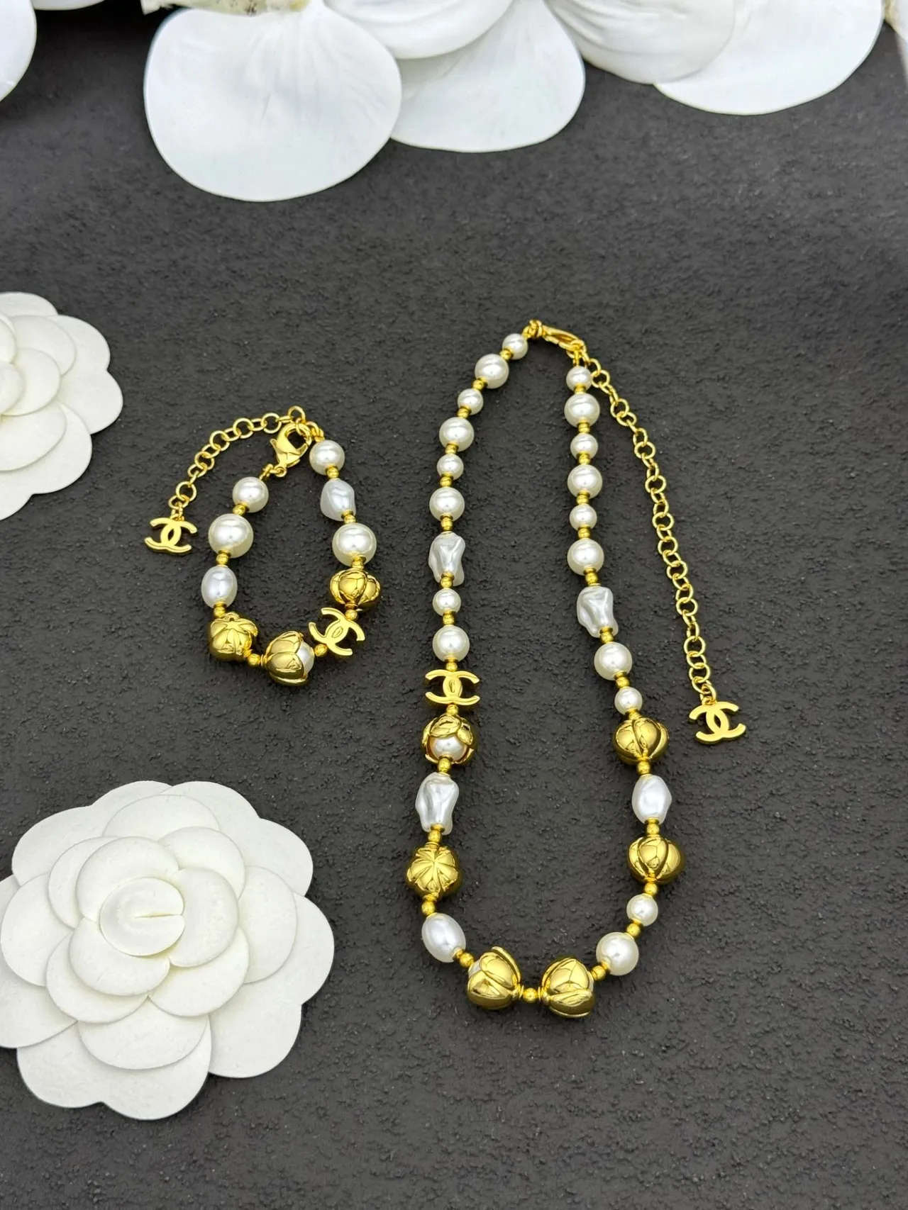 Chanel Gold White Metal Cultured Pearls Bracelet 5