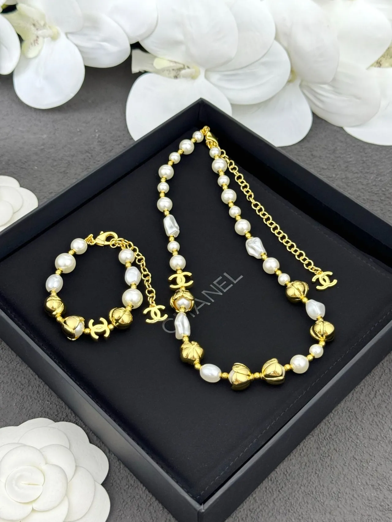 Chanel Gold White Metal Cultured Pearls Bracelet 6