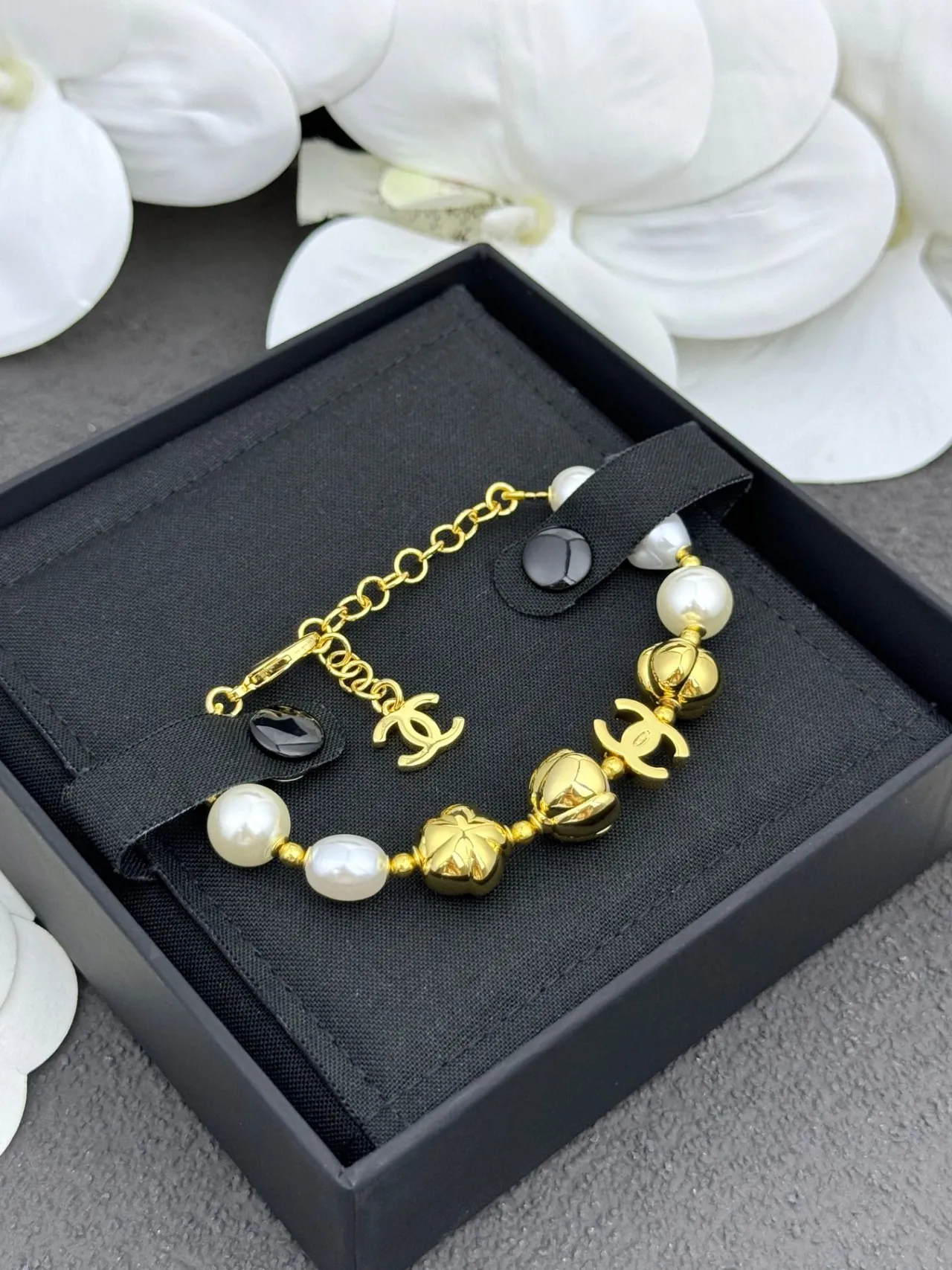 Chanel Gold White Metal Cultured Pearls Bracelet 7