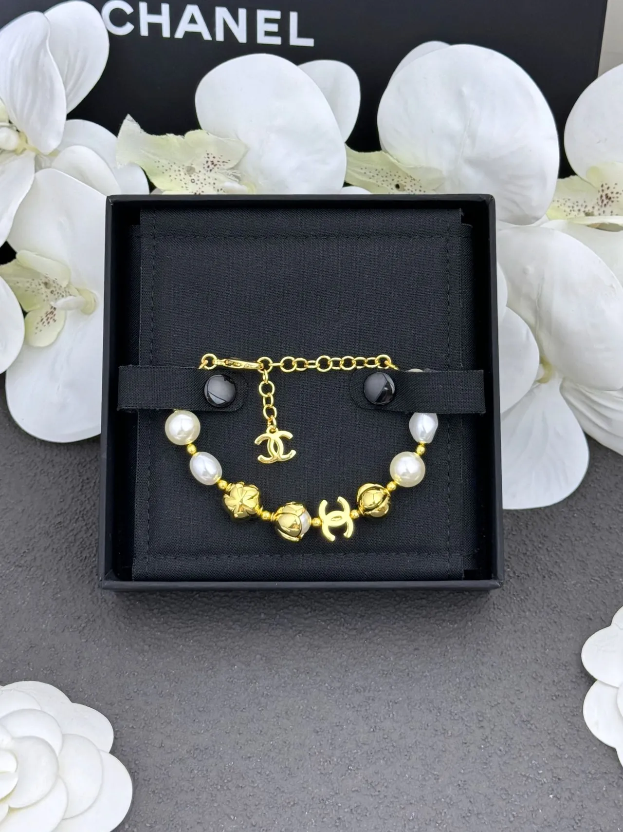 Chanel Gold White Metal Cultured Pearls Bracelet 8