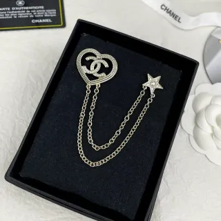 Chanel Heart CC Crystal and Pearl-Star Chain Brooch