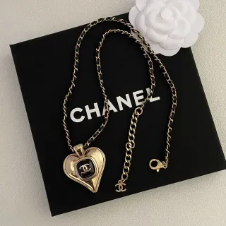 Chanel Heart Pendant Necklace Gold Tone Black Enamel Necklace