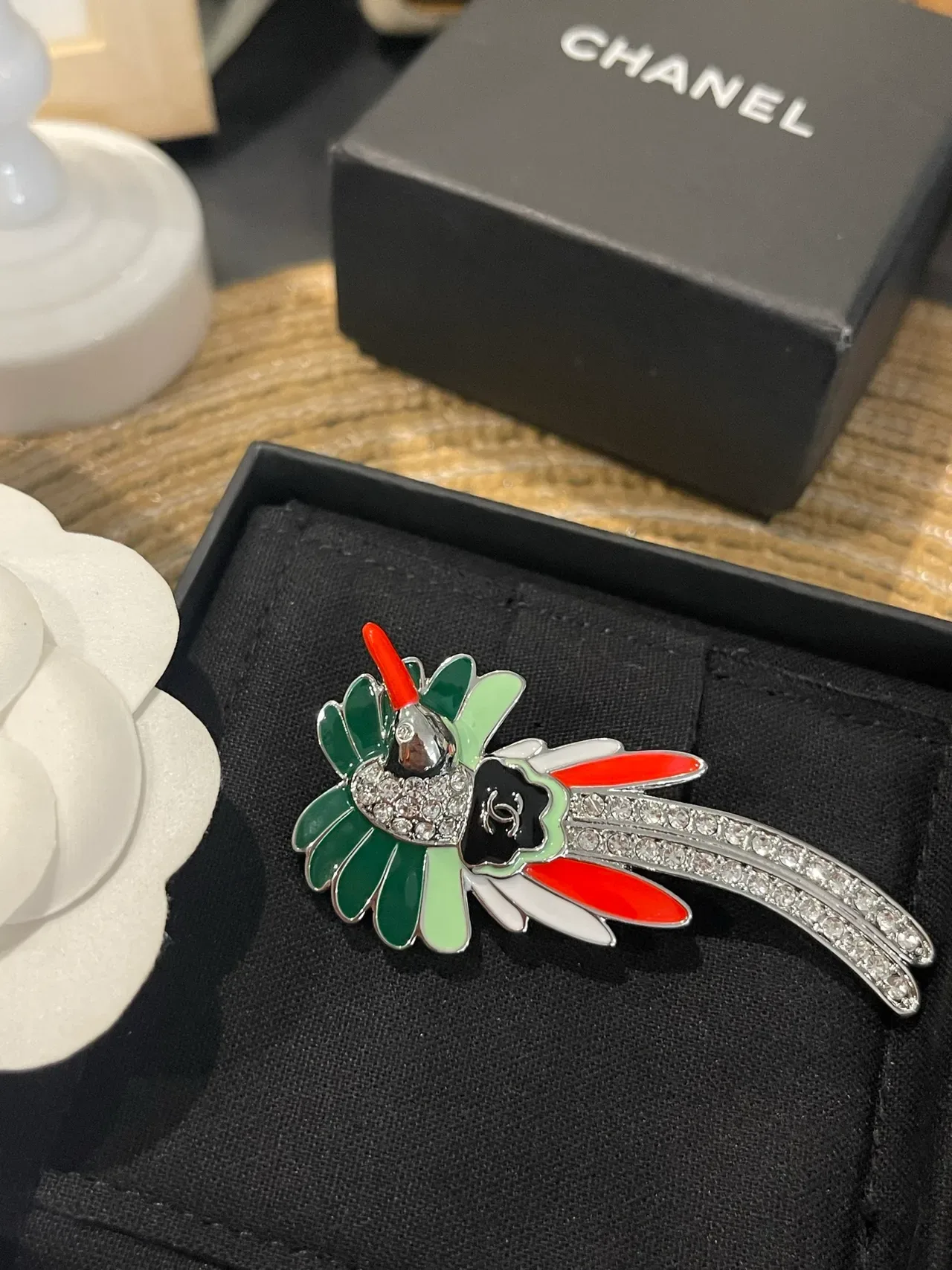 Chanel Hummingbird Brooch Multicolor Enamel Crystal-Tail Brooch 6