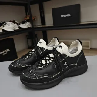 Chanel Lifestyle Sneaker Black and White Knit Collar Lifestyle Sneakers