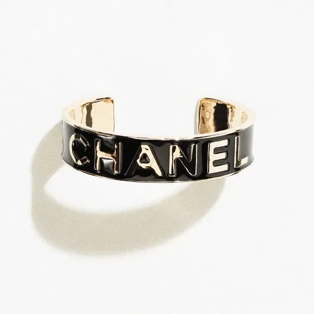 Chanel Logo Cuff Black White Enamel Raised Bracelet 2