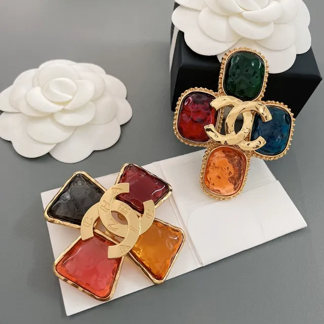 Chanel Multicolor Gold Cross-Shaped Resin Brooch 3