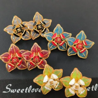 Chanel Multicolor Gold Floral Enamel Metal Earrings