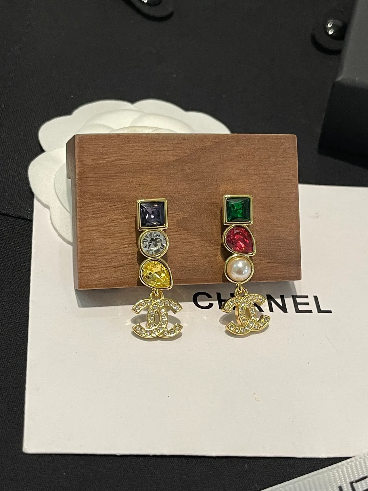 Chanel Multicolor Gold Multi-Stone Drop Earrings 5