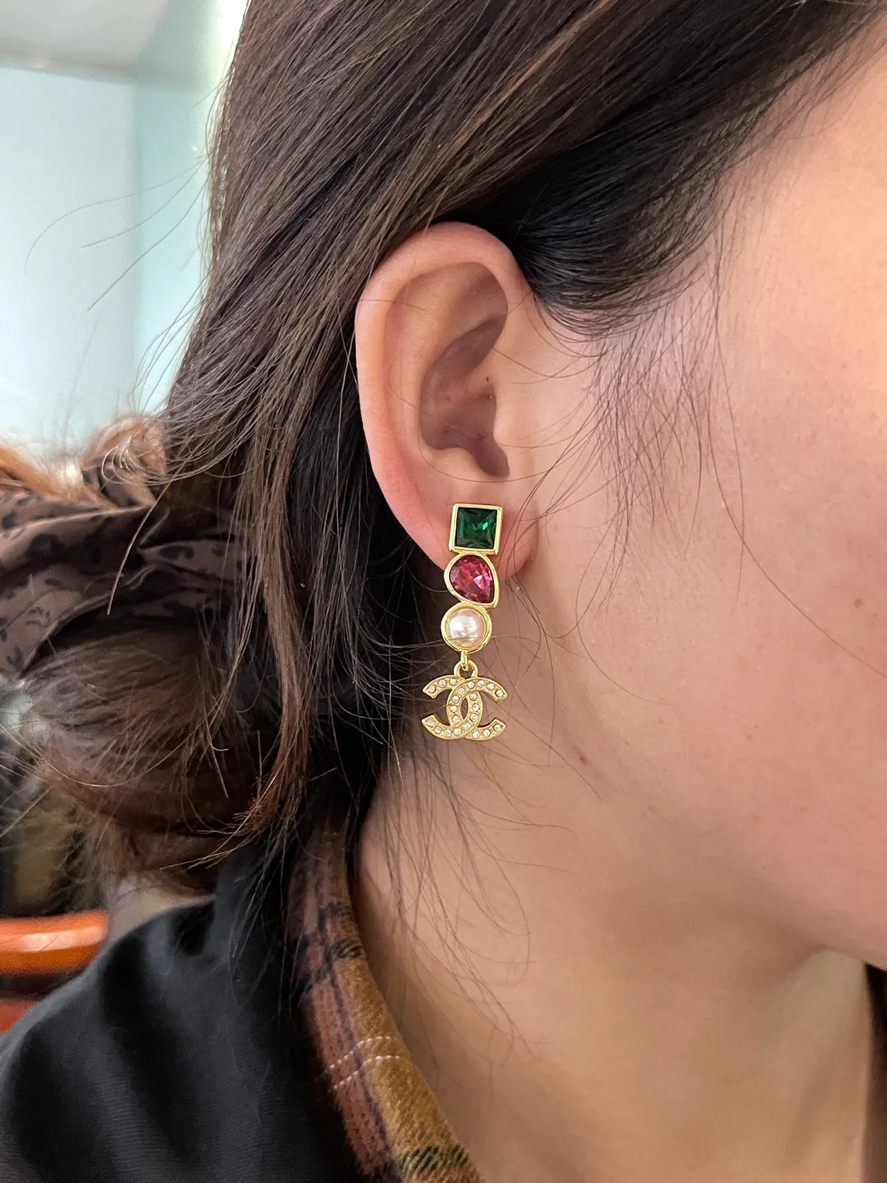 Chanel Multicolor Gold Multi-Stone Drop Earrings 8