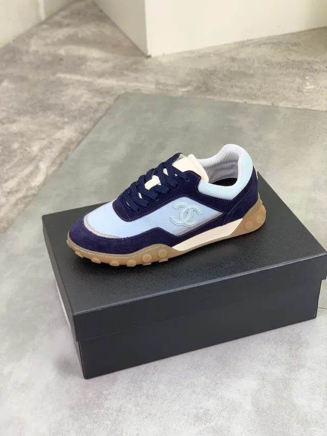 Chanel Navy Blue Light Two-Tone Suede And Textile Paneling Lifestyle Sneakers 4