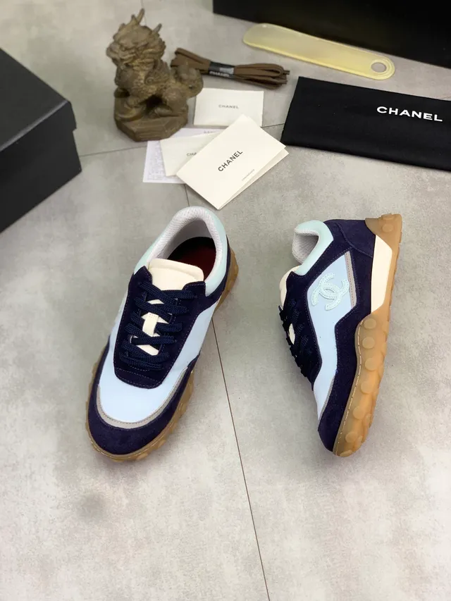 Chanel Navy Blue Light Two-Tone Suede And Textile Paneling Lifestyle Sneakers 5