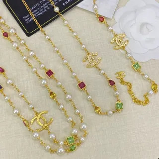 Chanel Pearl and Gemstone CC Logo Chain Necklace