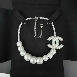 Chanel Pearl Beaded CC Logo Pendant Necklace