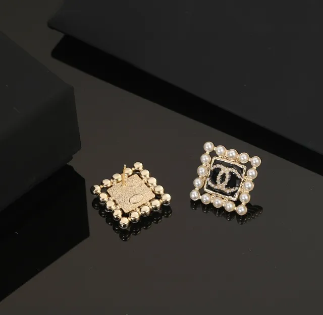 Chanel Pearl-Bordered CC Logo Square Stud Earrings 4