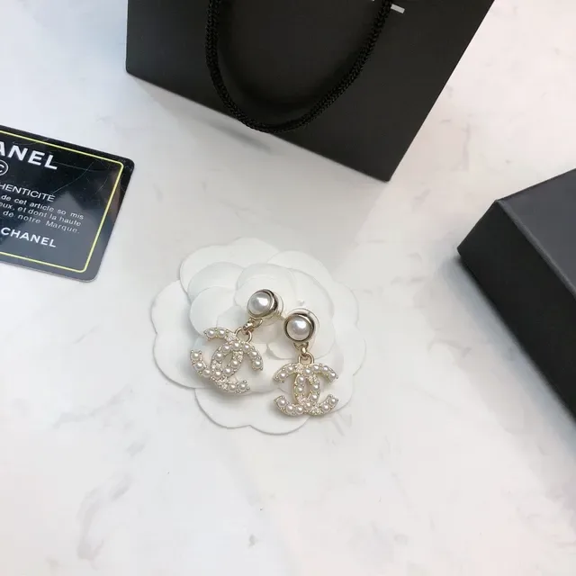 Chanel Pearl-Embellished Interlocking CC Logo Drop Earrings 2