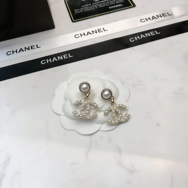 Chanel Pearl-Embellished Interlocking CC Logo Drop Earrings 4