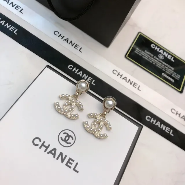 Chanel Pearl-Embellished Interlocking CC Logo Drop Earrings 7