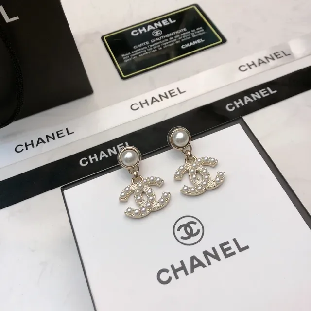 Chanel Pearl-Embellished Interlocking CC Logo Drop Earrings 8