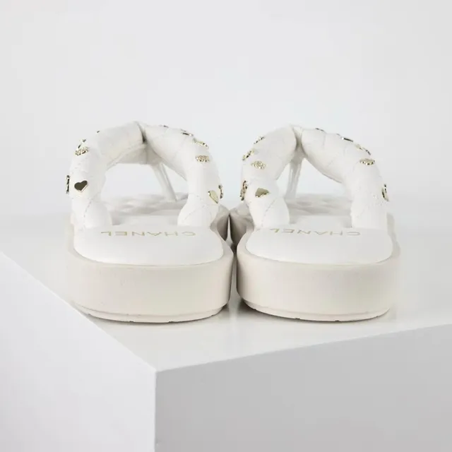Chanel Quilted Metal-Studded White Thong Slippers 3