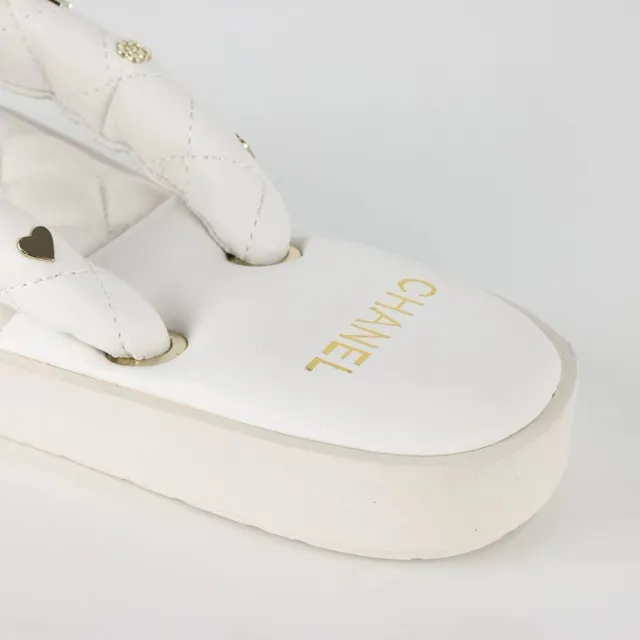 Chanel Quilted Metal-Studded White Thong Slippers 7